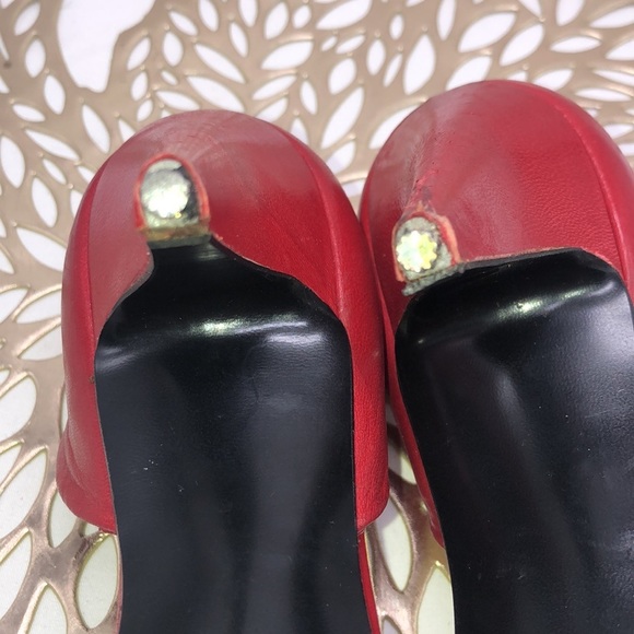 VINTAGE Buskens Made in Spain Polka Dot Peep Toe Red Heels Size 6.5 - Picture 11 of 12